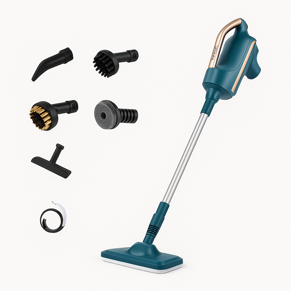 ScandiSteam dampmoppe med mange tilbehørsdele til effektiv rengøring af forskellige overflader