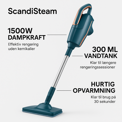 ScandiSteam dampmoppe med 1500W dampkraft og 300 ml vandtank til effektiv rengøring